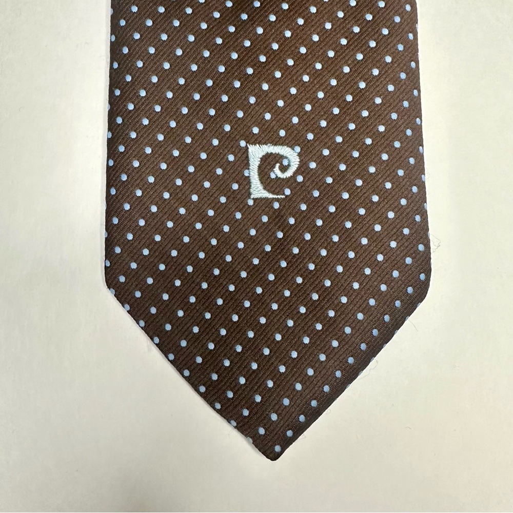 Vintage Pierre Cardin Wide Embroidered Signature Polka Dot Tie - Picture 5 of 6